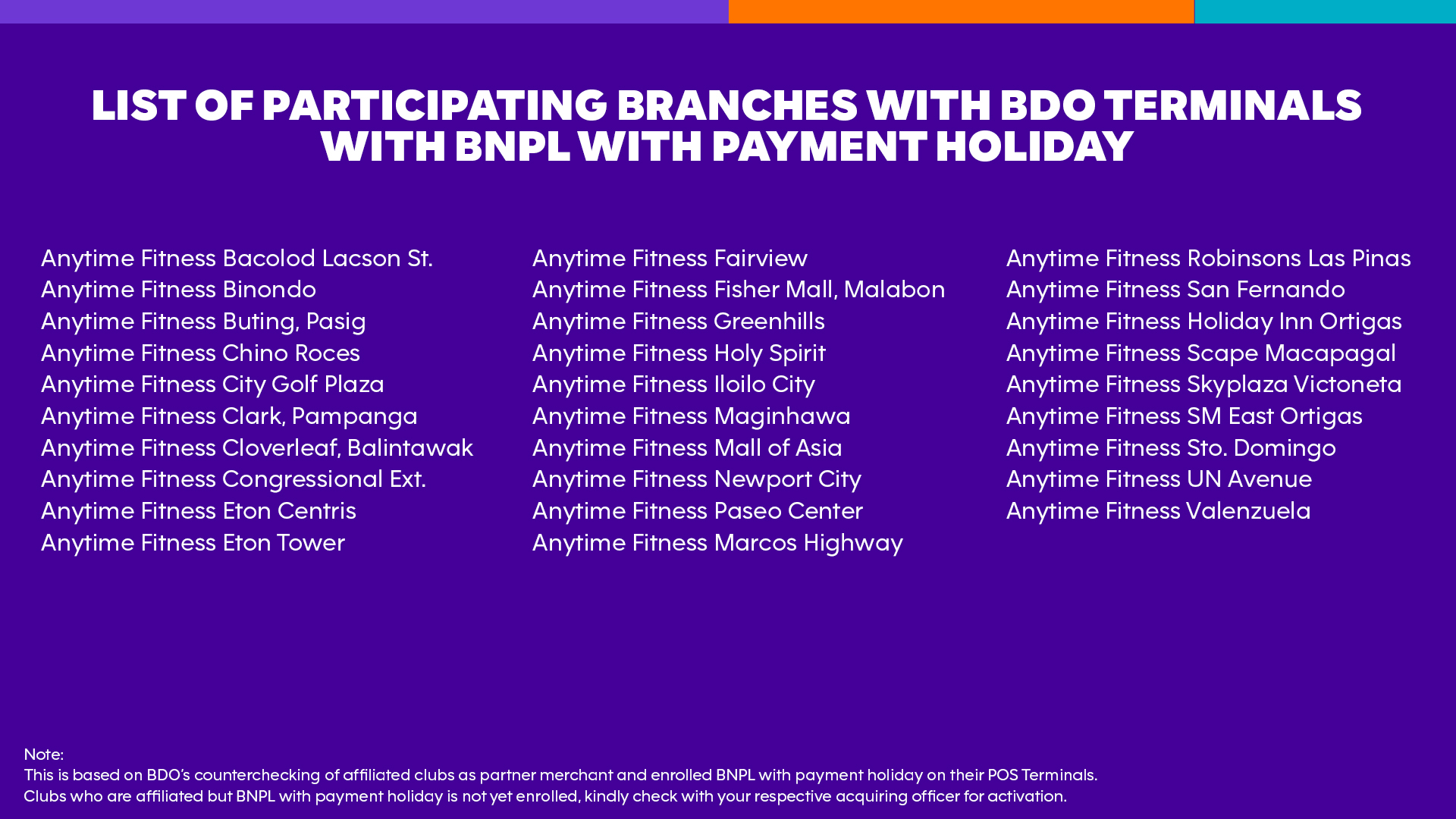 Bdo list anytime fitness